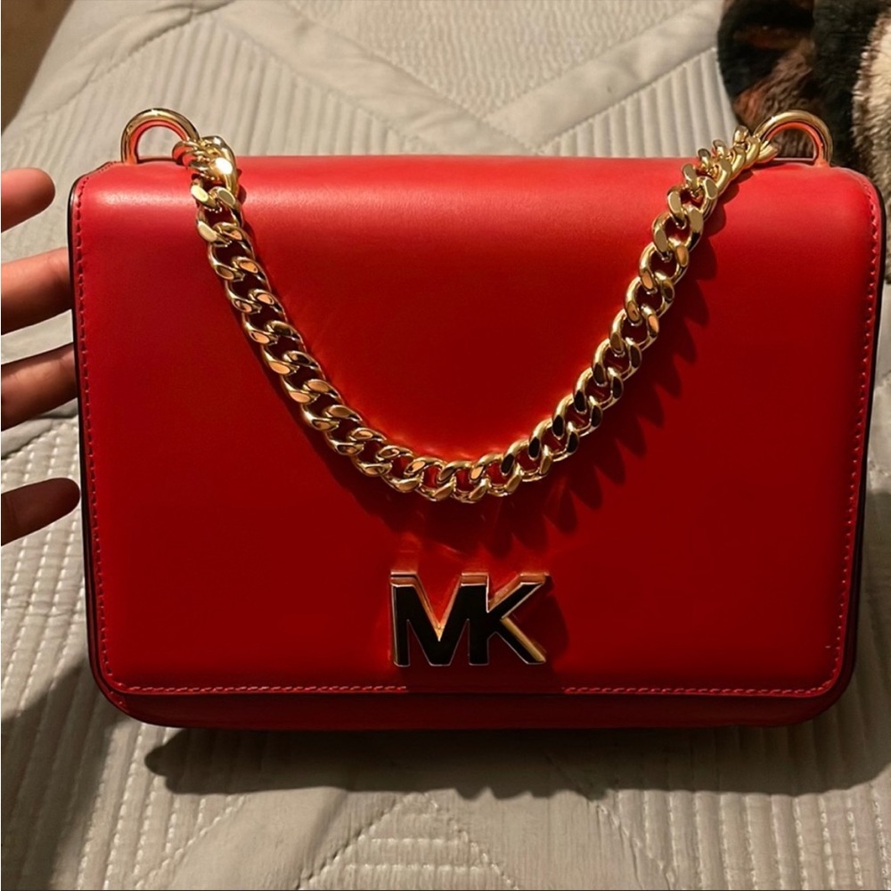 MICHAEL KORS MK RED SHOULDER BAG CROSSBODY CHAIN PURSE